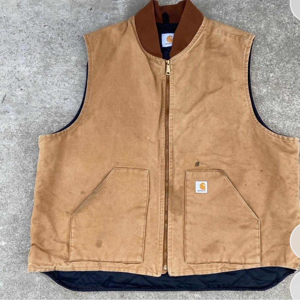 Vintage 90s Carhartt Tan Brown Work Wear Zip Up Vest